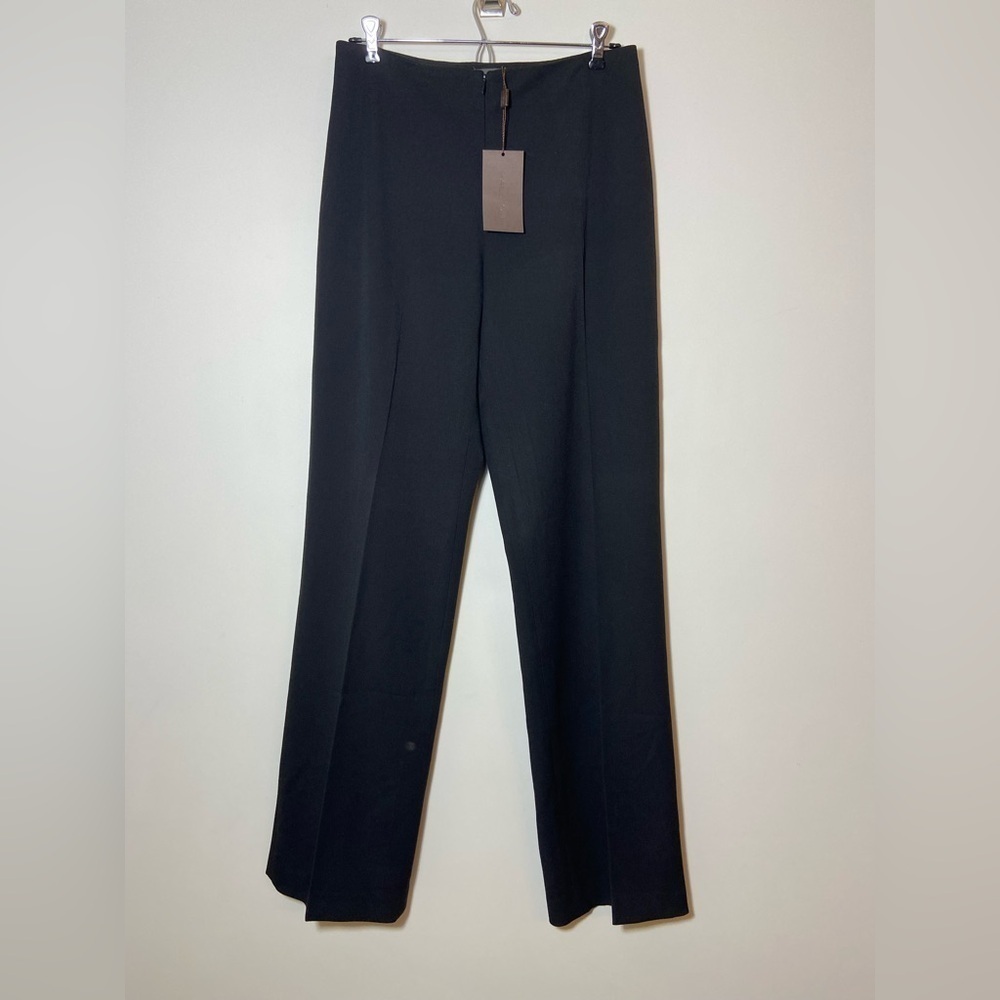 HALSTON Wool High Rise Zip Front Wide Leg Trouser Black Pants Sz 40 New
